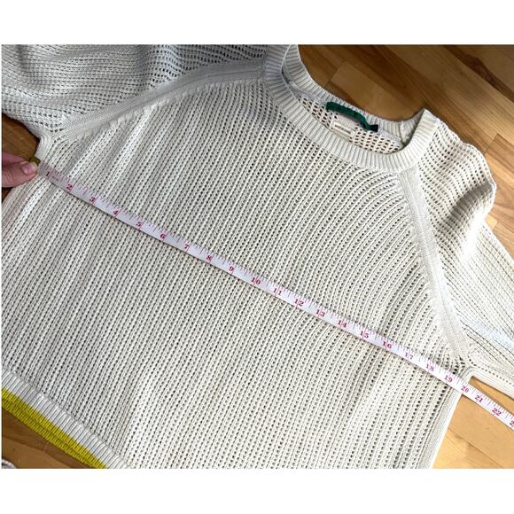 Clare V Sweater Raglan Open Weave Knit 100% Cotton Cream Neon Size Large L - Picture 8 of 9